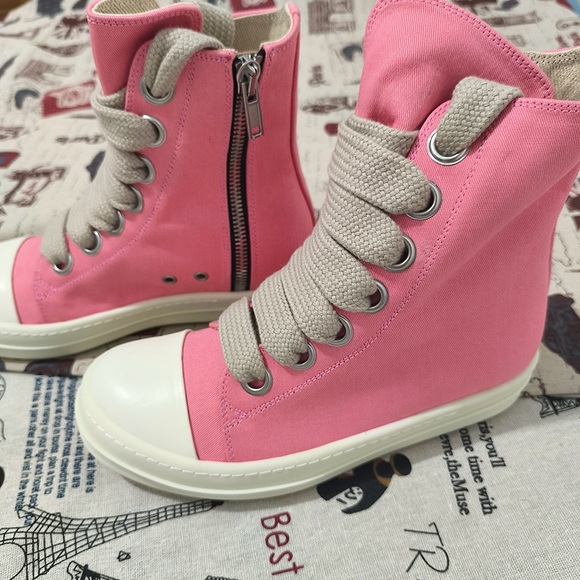 Rick Owens DRKSHDW Pink High-Top Sneakers - Picture 3 of 10